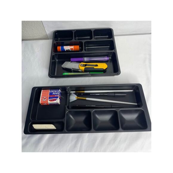 2 Black Desk Drawer Organizers, 6-Comp, Office or Makeup Holders - Used - Picture 6 of 6